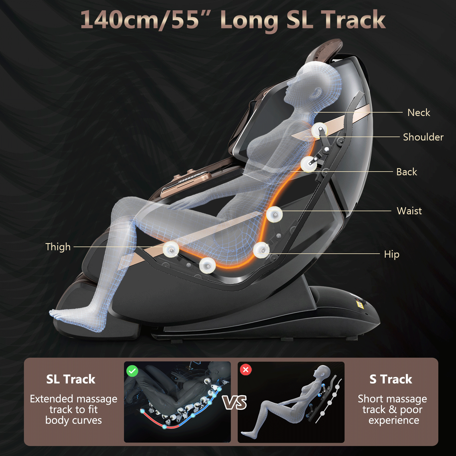 Enjoyment 23-3D Double SL-Track Electric Full Body Zero Gravity Massage Chair with Heat Roller-Brown