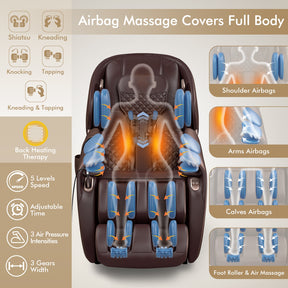 Therapy 03 - Full Body Zero Gravity Massage Chair Recliner with SL Track-Brown