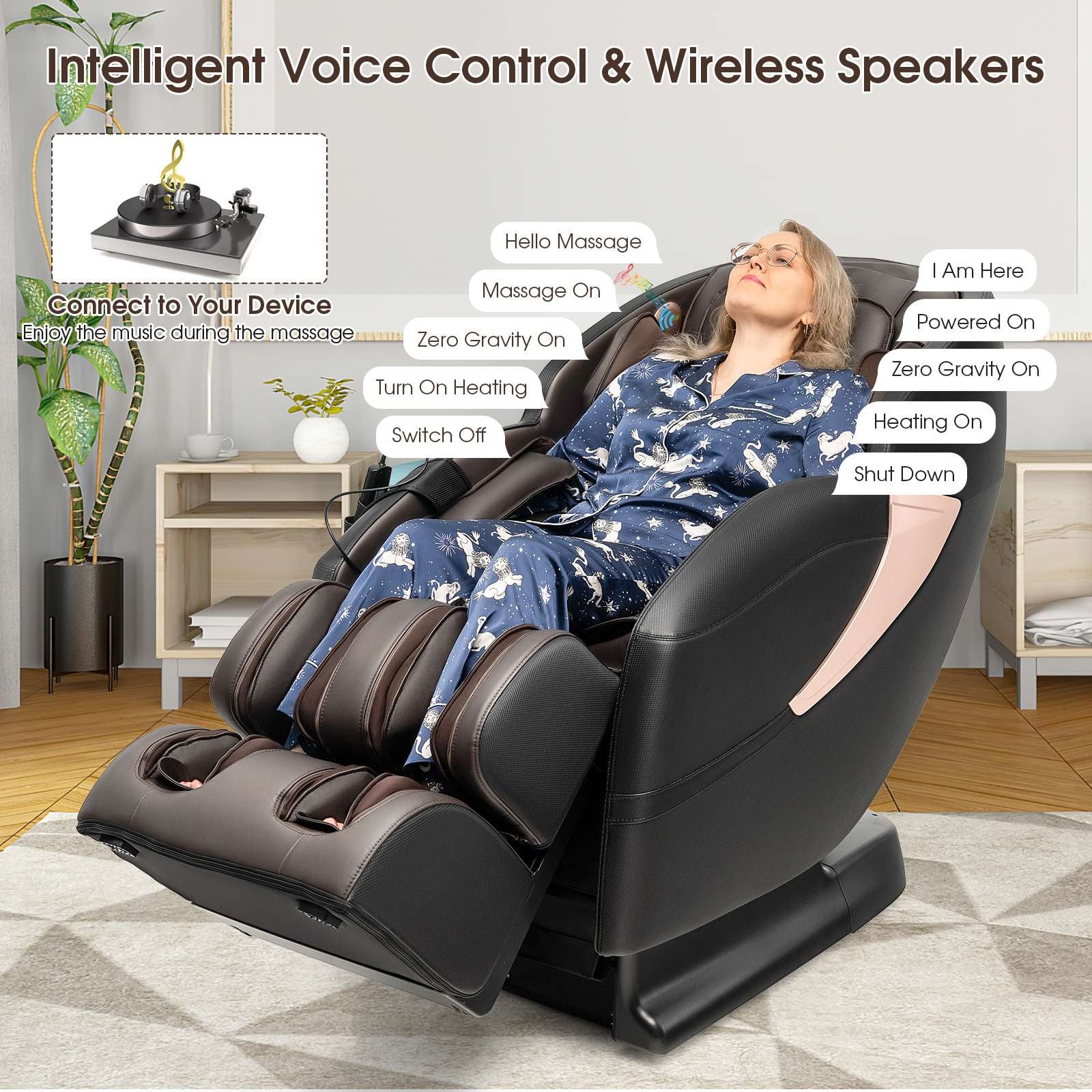 Relaxation 25 - Zero Gravity SL-Track Electric Shiatsu Massage Chair with Intelligent Voice Control-Black