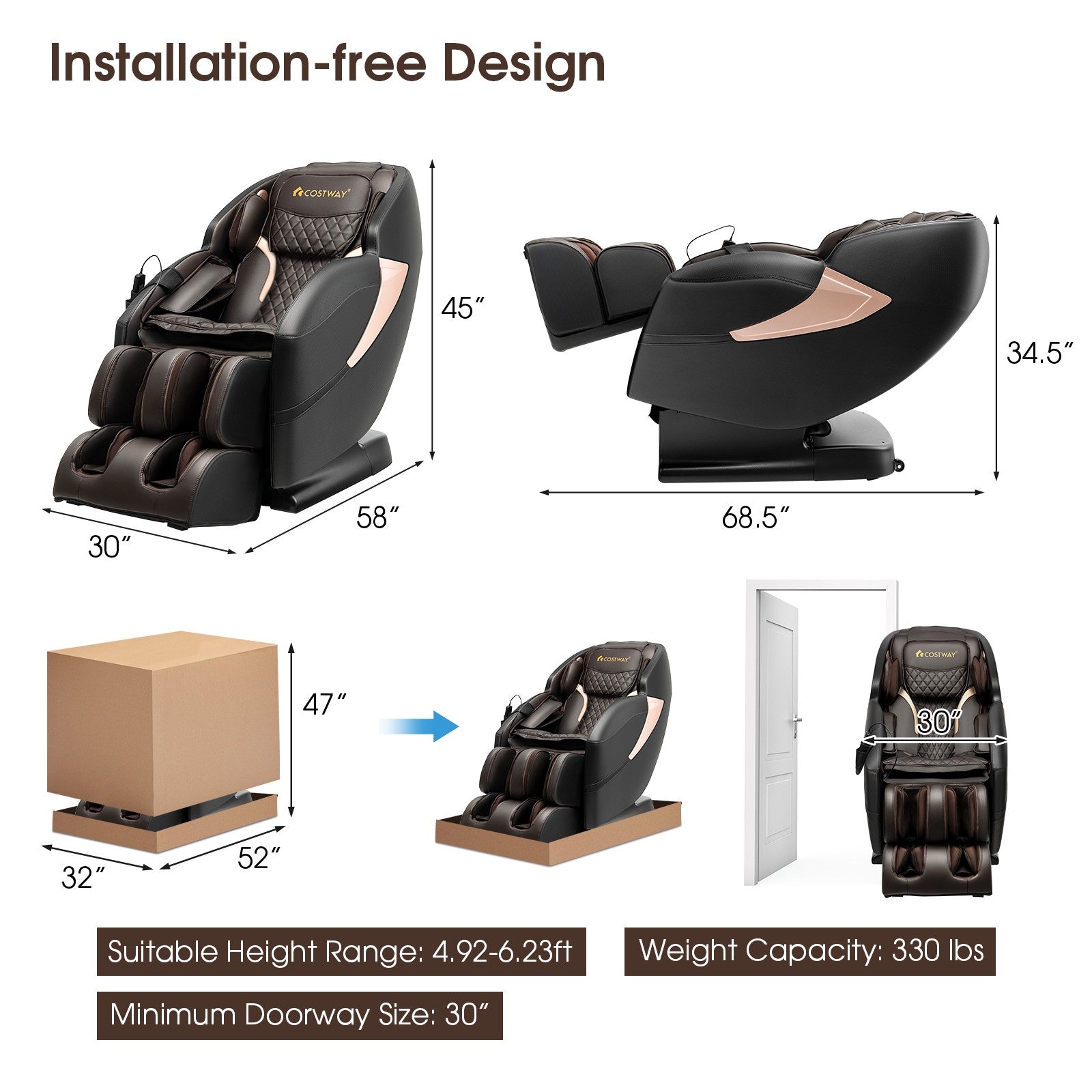 Relaxation 25 - Zero Gravity SL-Track Electric Shiatsu Massage Chair with Intelligent Voice Control-Black